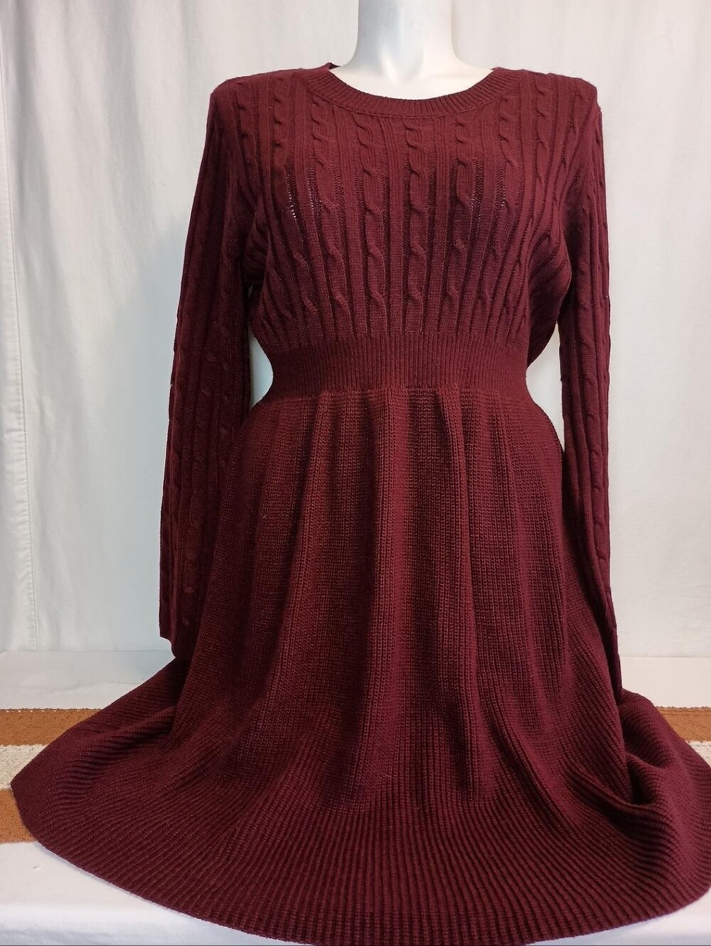 BloomChic Women's Size 14/16 Cable Knit Sweater Dress Merlot Wine